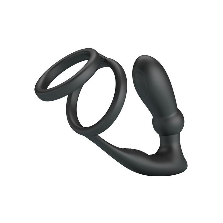 PRETTY LOVE - ANELLO PER PENE EMONI + TAPPO ANALE 12 VIBRAZIONI NERO