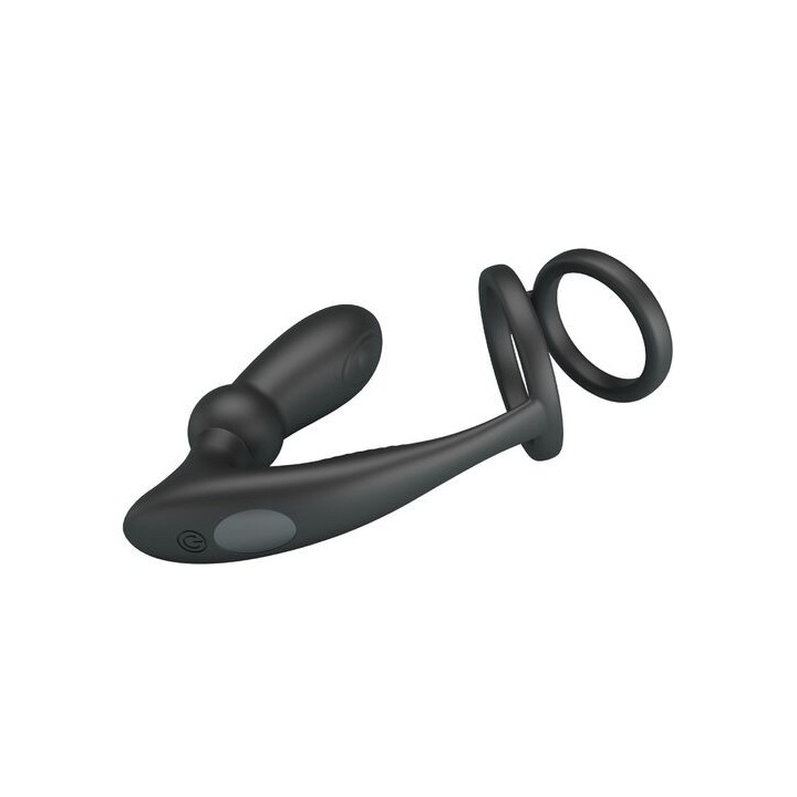 PRETTY LOVE - ANELLO PER PENE EMONI + TAPPO ANALE 12 VIBRAZIONI NERO