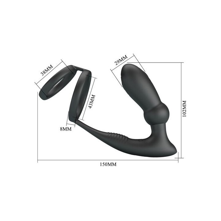 PRETTY LOVE - ANELLO PER PENE EMONI + TAPPO ANALE 12 VIBRAZIONI NERO