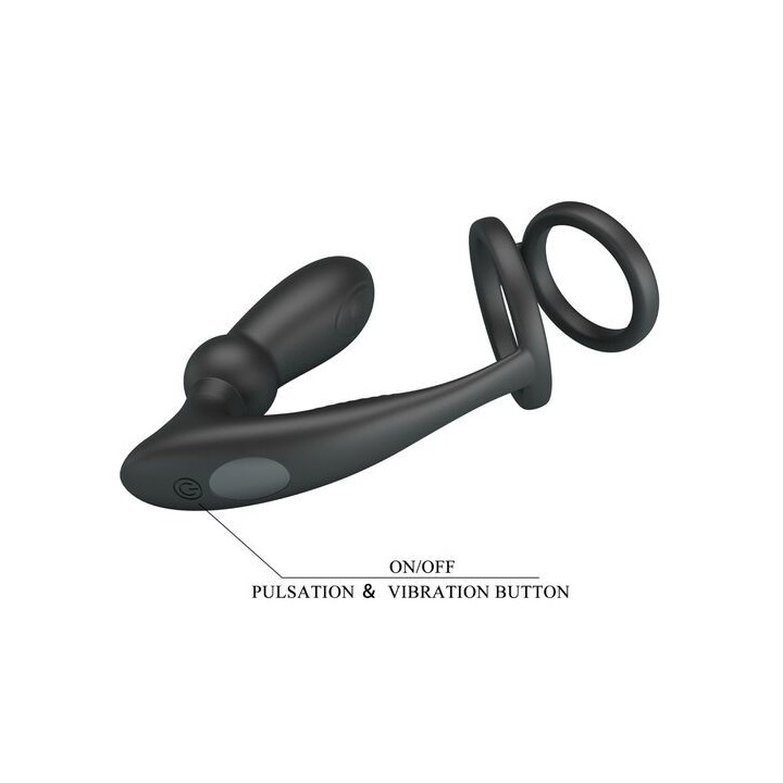PRETTY LOVE - ANELLO PER PENE EMONI + TAPPO ANALE 12 VIBRAZIONI NERO